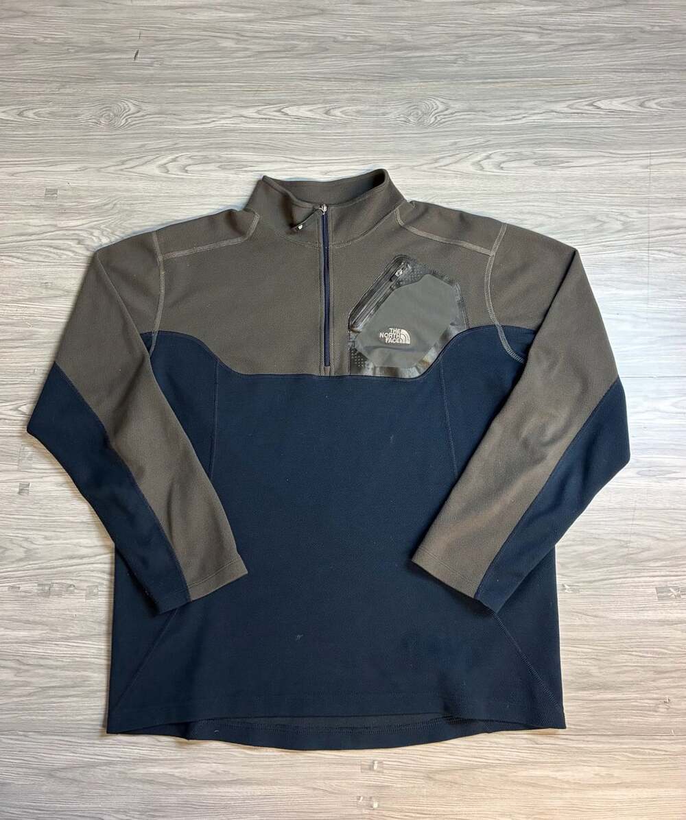The North Face 1/4 Zip Pullover Size L Green Navy Fleece Sweater